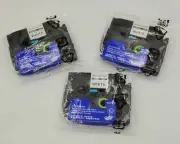 3 Brother P-touch 12mm x 8m Laminated Black White Label Tape Cartridge