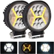 2x Round LED Pods Driving Lights Bar with Amber DRL Working Light SUV Trucks