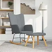 Rocking Chair with a Stool Light Grey Fabric Comfortable Modern Furniture Home Decor