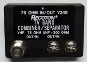Recoton V348 75 Ohm VHF, 300 Ohm UHF Combiner / Separator to 75 Ohm F Connector