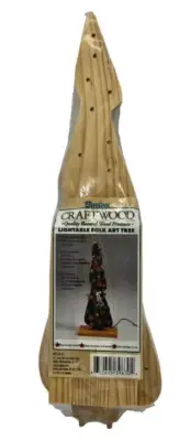 Vintage Wood Carved Lightable Folk Art Christmas Tree Paintable 12 Inches 9178-4