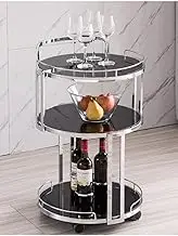 Home Serving Trolley Kitchen Trolley Storage Trolley Bar Cart Cabinet On Wheels Hotel Tea Drink Cart Hotel Trolley(Silver Black)