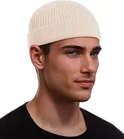 [vidsel] Thin Wool Fisherman Beanie for Men Women, Short Knit Cuff Trawler Watch Hats