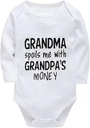 [WOOYONGING] Grandma Spoils Me With Grandpa's Money Going Home Newborn Outfit Girl Long Sleeve Baby Boy Bodysuits White Plain