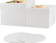 10 Pcs 12x12x10 10x10x8 Cake Boxes Set (5 Boxes & 5 Boards) with Windows Large in 2 Sizes Tall Bakery Boxes Disposable Carrier Take Out Container, Boxes in 2 Tier for Valentine's Day