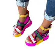 Catzon Women's Sports Leisure Chunky Platform Wedge Sandals-RoseRed