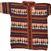 ANDEAN ALPACA WOMEN HANDMADE ORANGE ZIP SWEATSHIRT SWEATER L