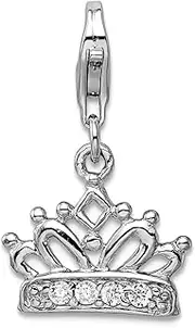 [JewelryWeb] 925 Sterling Silver Solid Polished Fancy Lobster Closure CZ Simulated Diamond Crown With-Lobster Clasp Charm 23x13mm Pendant Necklace for Women