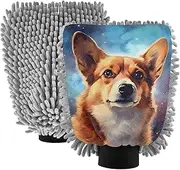 XYMZR Corgi Portrait Galaxy Absorbent Microfiber Car Wash Mitt, Funny Cute Anime Scratch Free for Cars Cleaning, Home Cleaning Mitts, 2 Pack, 10.24” L x 7.09” W
