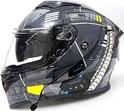 Motorcycle Helmet with Bluetooth Full-Face Helmet, Flip-Up Helmet ECE Certified Breathable and Comfortable for Women Men, Moped Helmet Motorbike Helmet D,XXXL=65-66cm