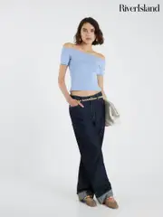 River Island Blue Plain Bardot Top (H51356) | $69