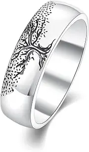 [Lattd] Sterling Silver Tree of Life Ring for Men Women Size 8/9/10 Birthday Valentines Christmas Gifts