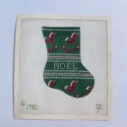 1982 Vintage Hand Painted Needlepoint Pattern Canvas Stocking Noel Rocking Horse