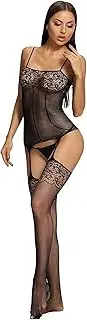 [Czizitong] Mesh Fishnet Lingerie Thigh High Stockings Teddy Bodysuit
