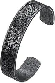 [BOSUGE] Charming Bracelet， Nordic Viking Tree of Life Bangle,Stainless Steel Celtic Knot Yggdrasil Cuff Bracelet, Men Women Fashion Vintage Adjustable Open Bracelet Jewelry Gift (Color : Black)