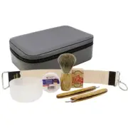 Dovo Solingen Men Grooming Travel Charcoal Case w/ 2x Straight Razor Balm Brush