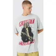 Mens Grey Oversized Kurt Cobain License Print T-Shirt