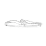 Silver Man-made Opal & Cz Swirl Hinge Bangle