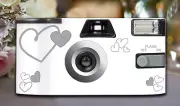 10 x Silver Heart Disposable Cameras 27exp, flash & matching table cards