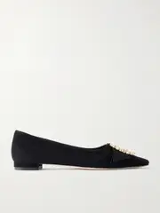 [Manolo Blahnik] Manolo Blahnik - Gibfla Embellished Suede Ballet Flats - Black - IT40 IT 40 Black
