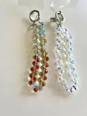 Crystal Bead Wristlet Phone Keychain Bags with Claps Strap Sparkling Bracelet