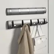 Coat Rack Wall Mounted with Retractable Hooks, Heavy Duty Aluminum Coat Hook Towel Rack Coat Hanger for Coat Hat Towel Purse Robes Keys (Grey, 5 Hooks)
