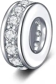 [ABUN] Spacer Charms Bead with Clear CZ 925 Sterling Silver Rondelle Stopper Charm Fits Pandora Charm Bracelets