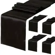 5 Pack Black Table Runners 12 x 108 Inches Long Smooth Silk Satin Table Runne...