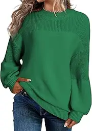 [NAVYN] Women's Fall Winter Crew Neck Long Sleeve Christmas Knitted Sweaters Loose Thermal Knit Pullovers Tops Womens Clothes(Green,M/Medium)