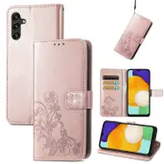 For Samsung Galaxy A13 5G Case Four Leaf Folio PU Leather Wallet Cover, Rose Gold