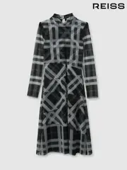 Reiss Black/Ecru Sophia 9-13 yrs Checked Tiered Midi Dress (E70999) | $165