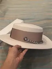 [Hcclijo] Wool Long Diamond Chain Lady Fedoras Cap Women Holiday Jazz Hat
