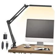 LED Desk Lamp, Swing Arm Desk Light with Clamp, 3 Lighting 10 Clamp - Black