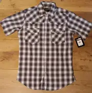 Canyon River Blues Mens M Shirt Short Sleeve Pearl Snap Front Gray Plaid NWT