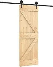 vidaXL Barn Door-Solid Pine Wood Sliding Door w/Quiet Glide Hardware-Untreated Pine for Rustic Charm, Black Steel Rail