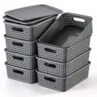 [ 8 Pack ] Plastic Storage Baskets with Lids Small Pantry Organization Stackab