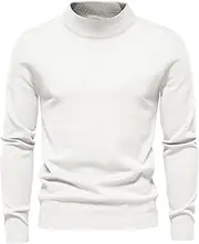 [Gsywaipei] Mens Half Turtleneck Knit Sweater Casual Solid Color Male Knitted Pullover Slim Fit Long Sleeve Knits Sweaters, White, XL