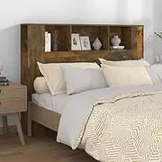 Smoked Oak Headboard Cabinet, 140 cm, Wall Mounted Storage for Books, Bedroom Decor