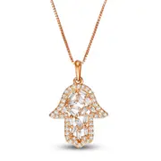 0.33 CT. T.W. Baguette and Round Natural Diamond Hamsa Pendant in 10K Rose Gold
