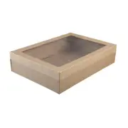 100x Disposable Cardboard Catering Grazing Box w Window Kraft Brown 359x252x80mm