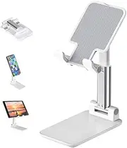 Ashintar Foldable Cell Phone Stand, Angle Height Adjustable Sturdy Tablet Stand, Portable Aluminum Metal Desk Phone Holder Compatible with Smart Phone/Tablet (White)