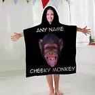 Kids Personalised Hooded Towel Poncho Cheeky Monkey Childrens Bathrobe Swim