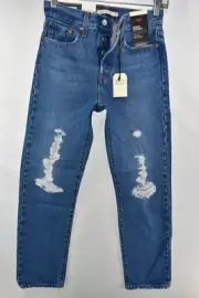 New Levi's Premium Wedgie Straight High Rise Big E Blue Jeans Womens Size 25x28