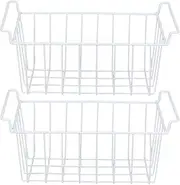 2Pcs Wire Storage Freezer Baskets, Metal Wire Baskets with Handles, Wire Storage Baskets Bin Organizer Food, Freezer Organizer Bins for Home, Office, Bathroom, Pantry (L 42.5cm X W 24.5cm X H 20cm)