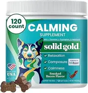 Solid Gold Calming Chews for Dogs - Soothing Snacks for Stress & Dog Anxiety Relief w/Melatonin & Valerian Root - Dog Treats for Separation Anxiety Relief & Fireworks for All Breeds & Sizes - 120 Ct