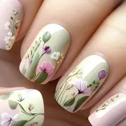 Short Press on Nails Square Fake Nails with Floral Designs Green Nails Press