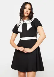 [Dark In Love] Black And White Big Bow Collar Dress