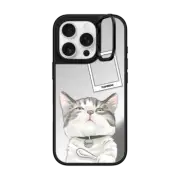 iPhone 16 Pro Mirror Ring Stand Case MagSafe Compatible Zombean the Cat by Watercatlor