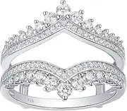 [Newshe Jewellery] Wedding Bands for Women AAAAA Cz Crown Double Ring Enhancer for Engagement Rings 925 Sterling Silver Size 5-10