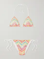 [Missoni] Missoni - Mare Striped Metallic Crochet-knit Triangle Bikini - Multi - IT38 IT 38 Multi